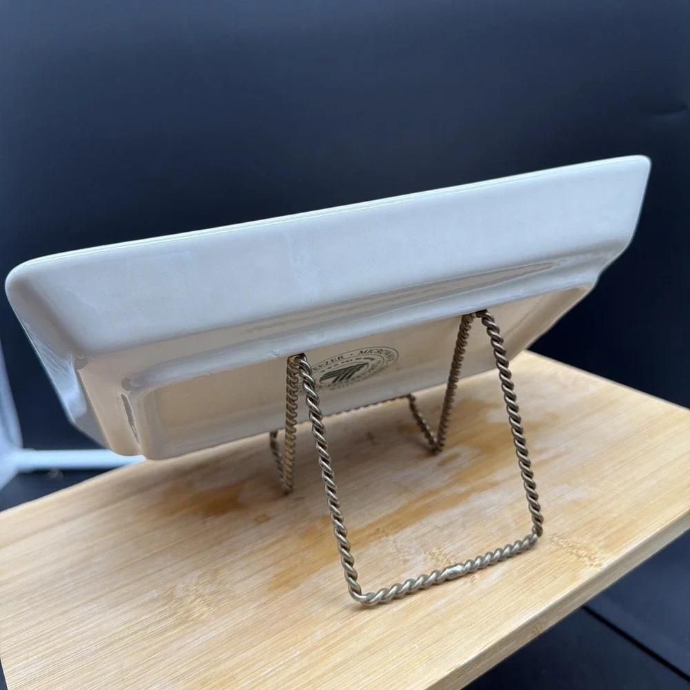 Longaberger Pottery Woven Traditions Ivory Rectangular Serving Tray 8.5